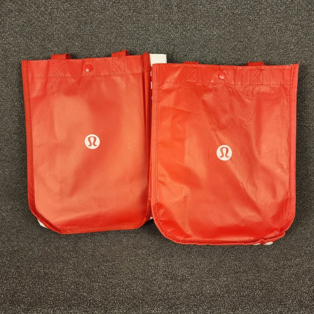 Lululemon Red Reusable Shopping Tote Bag Set of 2 Logo Grocery